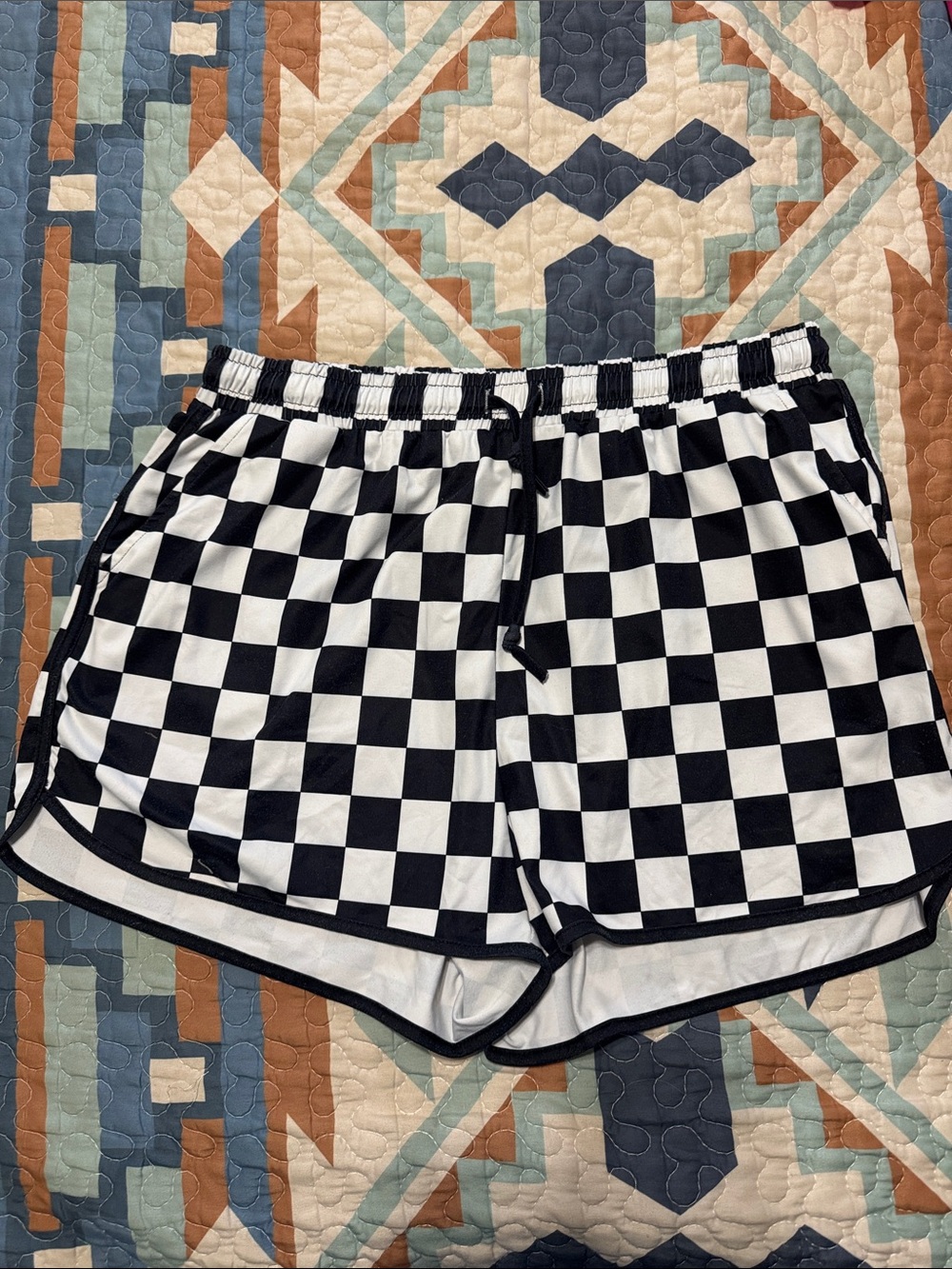 Black & White Checkered Women’s Athletic Shorts